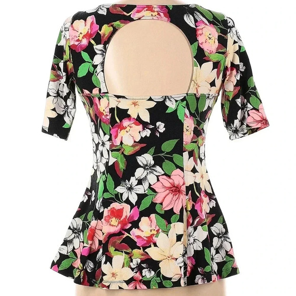 Guess Bella Floral Peplum Boat Neck Open Back Top Blouse Size Medium M - Picture 3 of 5
